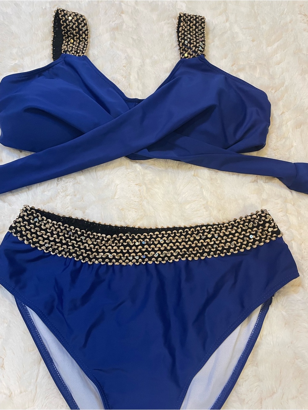 Source Unknown Royal Blue Bikini with Gold Accent